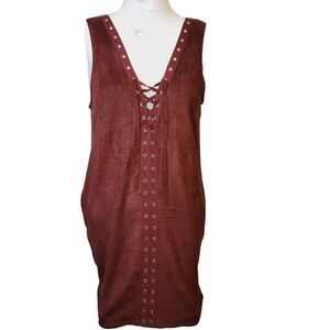 Missguided size 2 womens dress open back v-neck drawstring velour